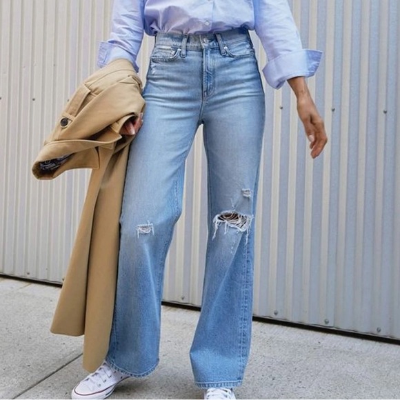 AYR Jeans The Secret Sauce Wide Leg Denim Heirloom Distressed Light Wash - Picture 1 of 4